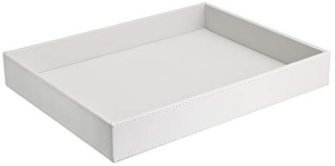 SUMTree Serviertablett aus Leder Weiß Servierplatte Tablett 33,5cm lang | Schmuckteller Rchteckig Deko Tablett für Couchtisch, Wohnzimmer, Schreibtisch, Schminktisch, Kommode, Küche, Badezimmer, Büro