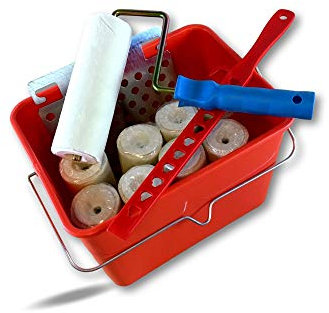 Lot de 3 ensembles à peindre complets | 9 rouleaux laqueurs velours alésage 8 mm | Monture courte | Seau 10 litres | Mélangeur plastique | Grille acier galvanisé | Kibros SO108Ex3