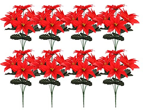 HLTER Künstliche rote Weihnachtssternsträuße, 6 Köpfe, Weihnachtsstern, Blumenstrauß, künstlicher Weihnachtsstern, Blumenstrauß, künstlicher Weihnachtsstern, Blumen, Zweig, Blumenstrauß für