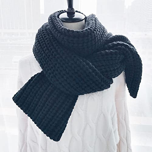 Damen Wollschal Winterschal Damen Dicke Warme Einfarbig Strickschals Große Lange Schal Wraps 200X25Cm Schwarz