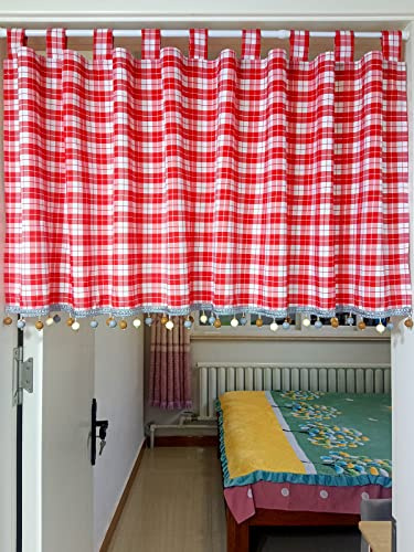 Devola Bistrogardine mit Blickdicht Retro Küchenvorhang mit Landhausstil Kariert Scheibengardine HxB 60x150cm Schlaufen Rot 1er Pack