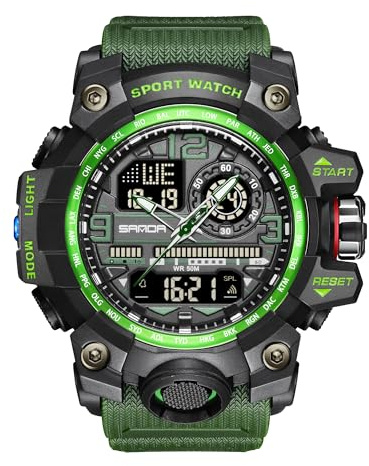 KXAITO Montre de sport pour homme - Étanche - Étanche - Date - Multifonction - Tactiques LED - Cadran - Alarme et chronomètre - 3133 - Vert, 3133_Vert, Large, Militaire