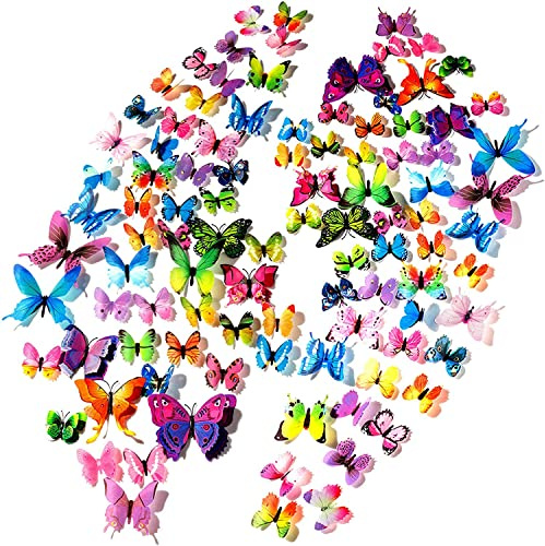 120PCS 3D Colorful Butterfly Wall Stickers, Butterfly Wall Decals | Removable Butterflies DIY Art Decor Crafts for Party Offices Bedroom Room Sticker Set