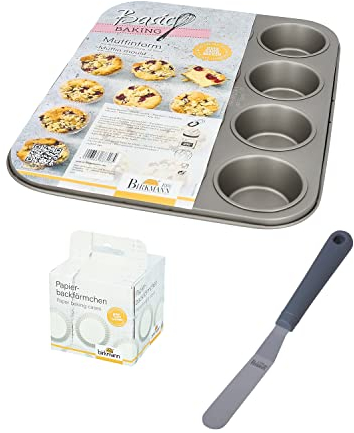 Birkmann, Backformen-Set Muffin, 3-teilig: Muffinblech, Papierbackförmchen, Winkelpalette, hervorragende Qualität