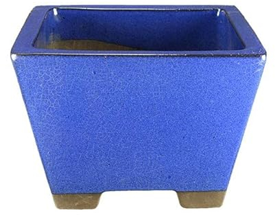 Quadratische Bonsaischale aus blau glasiertem Steinzeug 24,5 x 24,5 x 17,5 cm - 2847a