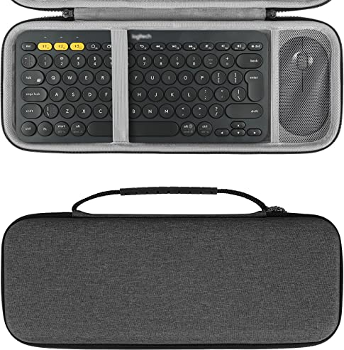 GEEKRIA Hard Travel Carrying Case, Compatible with Logitech K380s/K380 + M355/M350s, Keyboard and Pebble Mouse Combo Protective Travel Bag (Black)
