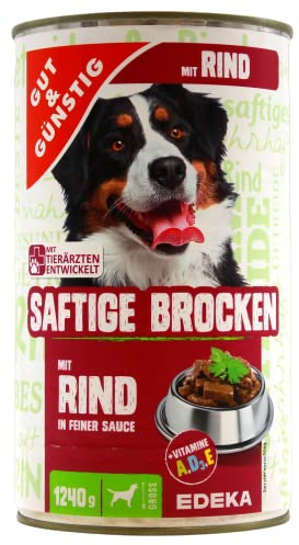 Gut & Günstig Saftige Brocken mit Rind in feiner Sauce, 6er Pack (6 x 1,24 kg)