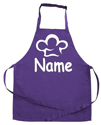 Elefantasie Personalisierte Kinderschürze mit Name, Kochschürze für Backen, Kochen, Geschenkidee für Kinder 7-10 Jahre lila Motiv Kochmütze