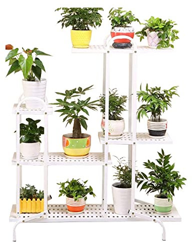 SXBHDM Blumentreppe Blumenständer Pflanzenständer Ecke Blumentopfhalter Hoch Groß Blumentopfständer Pflanzenregal Blumenregal Leiterregal Dekoratives Fenster für Garten, Balkon, Terrasse, weiß