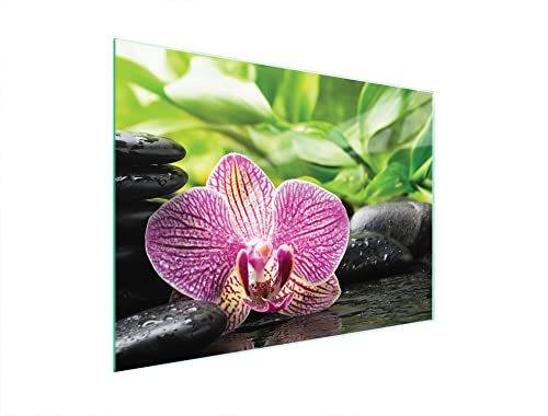 DarHaus Herdabdeckplatte 40x30 cm Einteilig Glas Elektroherd Induktion Herdschutz Spritzschutz Glasplatte Deko Schneidebrett, Orchidee Violett