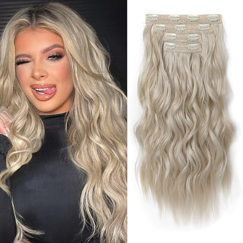 REECHO Clip in Extensions, 4PC Blond Hair Extensions Clip in Haarverlängerungen 60 cm Dicke Lange Strandwellen Haarteile Unsichtbare Spitze Natürliche weiche Haarteile - Mittelblond