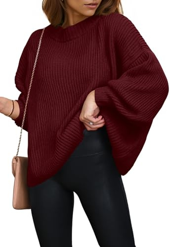 PRETTYGARDEN Women's Fashion Sweater Long Sleeve Casual Ribbed Knit Winter Pullover Chunky Spring Sweaters for Women 2026 (Wine Red,X-Large)