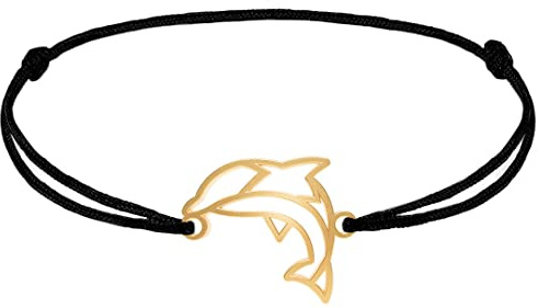 Fauna Bracelet Animal Dauphin Couleur Or ou Argent avec Chaîne ou Cordon Noir pour Femme, Homme ou Enfant, Résistant et Ajustable Fabriqué en France