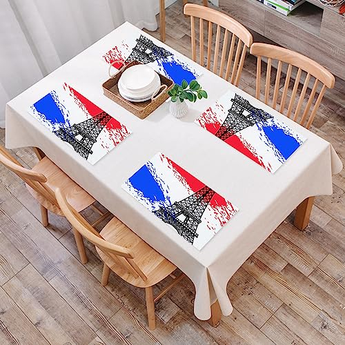 Platzset, Satz von 4 Platzsets,Eiffelturm-Frankreich-Flaggen-Dekorations-Feiertag,Gewebte Vinyl-Tischsets, waschbare und langlebige Tischsets, Tischsets für den Innen- und Außenbereich