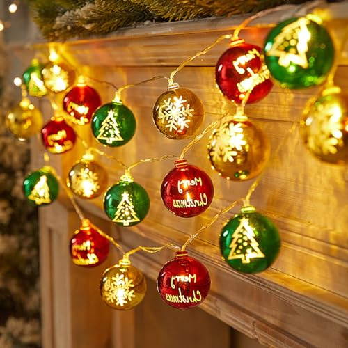 ACAREY Weihnachtsdeko Lichterkette Weihnachtskugeln LED Lichterkette Innen mit 20 LEDs, Christbaumkugeln Lichterkette Für Weihnachten, Christbaumschmuck, Party, Weihnachtsdeko Fenster (1.5m Kugeln)