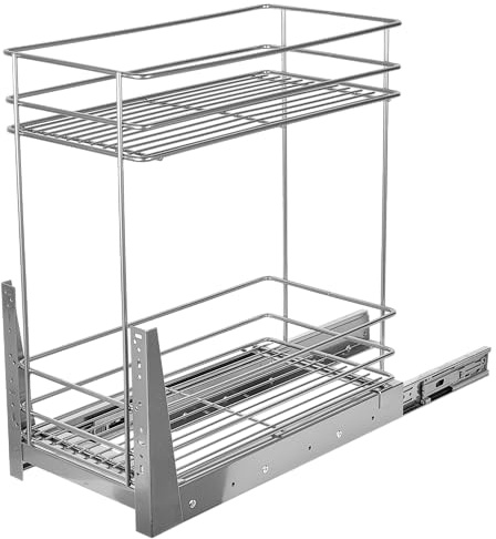 STOLMET Schrankauszug Schrankkorb mit Vollauszug Ausziehbare Küchenschublade mit Soft Close System Korbauszug für Küchenschrank Schrank mit Außenbreite von 30cm 2 Ablagen 480x545x 250mm Silber