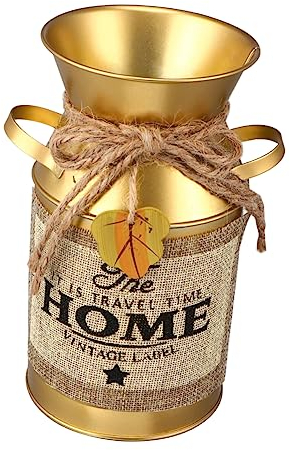 Zerodeko Golden Tin Bucket Flower Vase Holer Oversized Floor Vase Decorative for Home