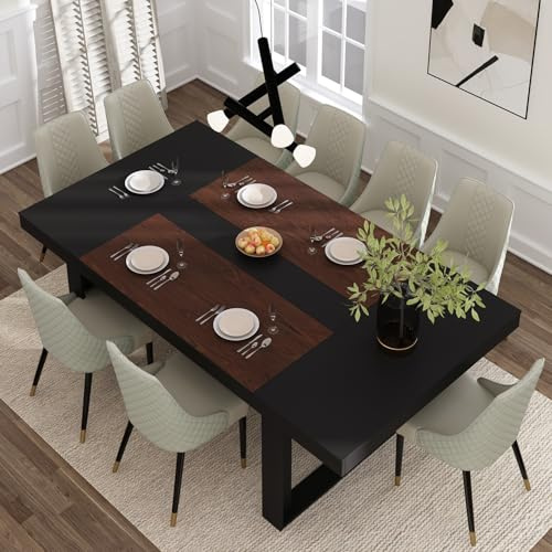 Hitow Dining Table for 8-10 People, 86.6-Inch Rectangular Wood Kitchen and Office Conference Room Table, Brown & Black
