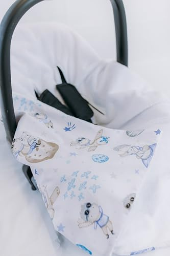 Viculii Double Sided Baby Wrap for car seat | white + blue little prince galaxy baby wrap swaddle cover cosytoes blanket for car seat 100x100cm
