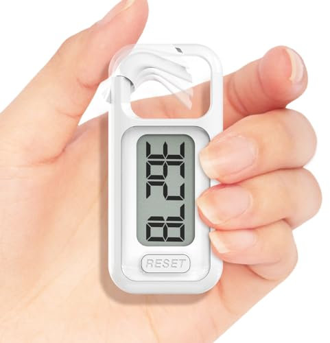 Simple Walking 3D Pedometer, Portable Carabiner Step Counter, Steps Tracker with Neck Lanyard for Seniors Men Women (White)