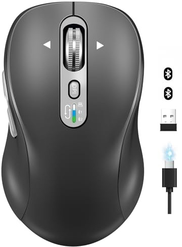CITLLA L570 trådlös Bluetooth-mus, bärbar uppladdningsbar mus med typ C laddningskabel, 2,4 G USB-mottagare och två Bluetooth för MacBook Air/Pro, iPad, bärbar dator, dator. Grå
