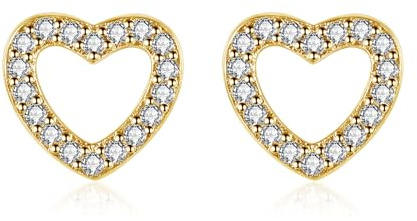 Estrellique 925 Sterling Silber Ohrstecker, Zirkon Klein Stecker Ohrringe, Hohl Herz/Stern Ohrstecker für Damen Mädchen, Hypoallergen Knorpel Schlafen Ohrstecker, 8mm Silber/Rosegold/Gold Ohrstecker