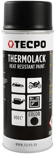 TECPO Thermolack Spray Dose 400ml Auspufflack Autolack Ofenlack Bremssattellack hitzebeständig bis 800°C schnell trocknend Auto Lackspray Schwarz Matt schützt Motor und Auspuff vor Rost