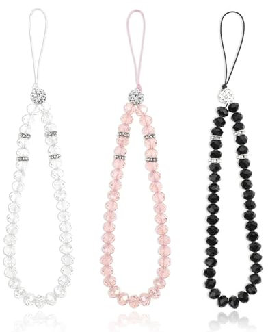 EIHI 3 Piezas Cuerda para Movil, Colgante para Movil, Juego de 3 Cordones para Móvil con Cuentas de Cristal Brillante, Colgantes de Cordón para Teléfono, Colgante Móvil con Diseño de Moda