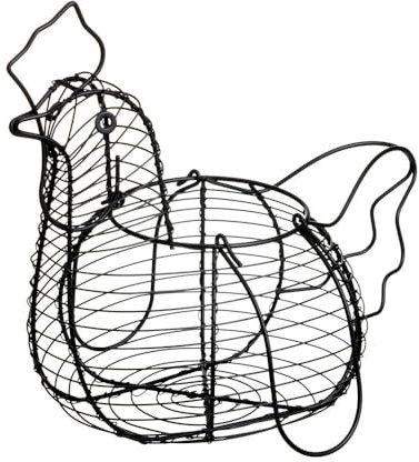 Huevera de gallina plateada de metal para cocina, cesta para guardar huevos de metal negra de 35 X 17 X 28 cm (Negra)