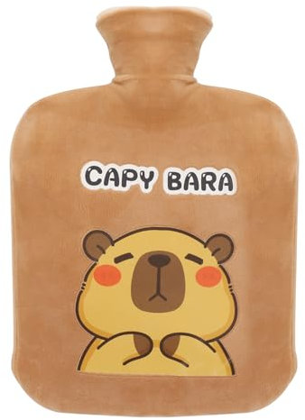 Capibara Bolsa Agua Caliente, 2L Bolsa de Agua Caliente para Niños, Desmontable y Lavable, Botellas de Agua Caliente con Suave Felpa Funda y funda suave, No hay fugas, Para Mantener el Agua Calient