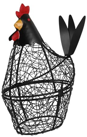 FELTECHELECTR Wire Egg Basket Hen Shaped Iron Art Egg Holder for Kitchen Countertop Large Capacity Black