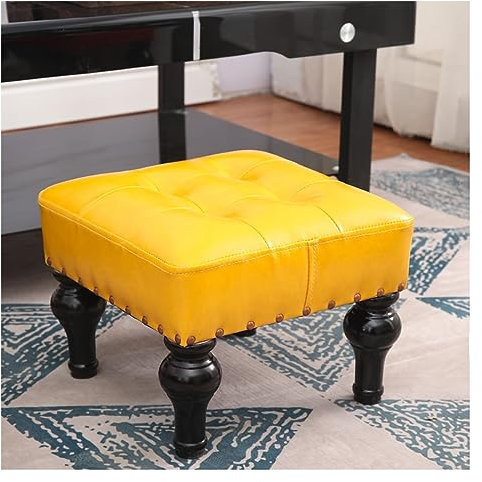 CVNIMV Quadratischer Ottoman-Fußhocker im Vintage-Stil, gepolsterter Fußhocker mit Lederbezug, niedrige Fußstütze für Couchtisch, Fußstützenhocker unter dem Schreibtisch, Schuhw