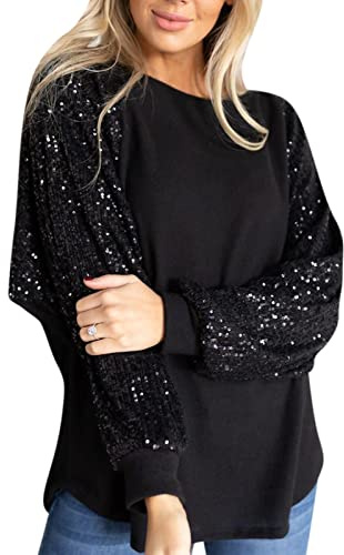 MJGkhiy Maglietta Donna Elegante con Paillettes Curvy Manica Lunga Tops Brillantini Natale Camicia Taglie Forti Scollo a V Maglietta Argento Strass Blusa Capodanno Glitter Oro T Shirt Sera Magliette