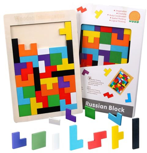 SGERUFZ 40 pezzi Puzzle 3D di Legno Tetris, Giochi Montessori Bambini 3 4 5 6 Anni, Cervello Giocattoli, Intelligenza Jigsaw Rompicapo, Regali Educativi per Bambini