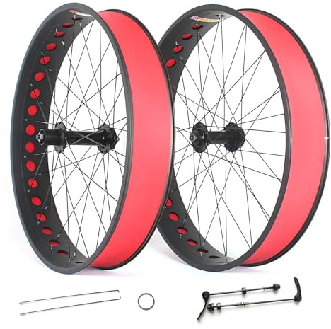 HZXQCVB 26 Zoll Fat Bike Vorderrad 4.0/4.9''-Reifen Aluminium-Legierung Snow Bike/Beach Bike Laufradsatz Scheibenbremsnaben QR 135mm/190mm 36H Für 7-12 Gang Kassettenfreilauf(Black,26in A Pair)