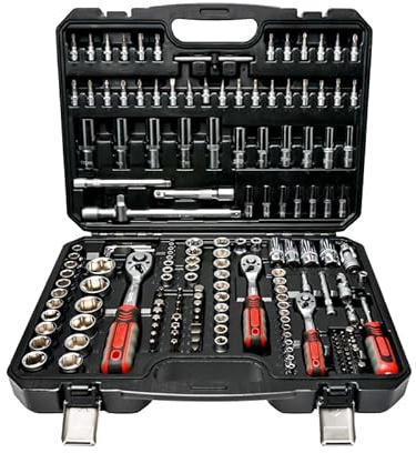 Schmith Kit d'Outils dans une Malette - Clé à Douille, Embouts, Cliquet 72 Dents et Accessoires - 1/4” 1/2” 3/8 - Coffret de Douilles - 182 Pièces