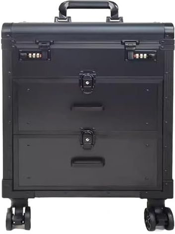 Generisch Make-up-Trolley, Make-up-Rollkoffer, Make-up-Rollkoffer, abschließbarer, stilvoller Aufbewahrungskoffer mit Trolleygriff aus Metall, mit Schubladen, 360°-Universalräder (schwarz)