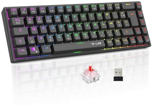 The G-Lab - Keyz Titanium WL - Clavier Gaming sans Fil 65% AZERTY FR- Clavier Mecanique Switch Rouge, RGB 100% Personnalisable, Macros programmables - sans Fil PC, PS4, PS5, Xbox – Noir