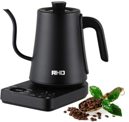 Bollitore in acciaio inossidabile con termostato, 1 litro con collo di schwano, Bollitore in cucina, Bollitore da tè da 1000 watt, acciaio inossidabile 304