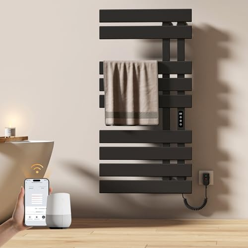 EMKE Scaldasalviette elettrico da bagno, 500 x 1000 mm, WiFi, per Alexa e Google Home e app, colore nero, 320 W