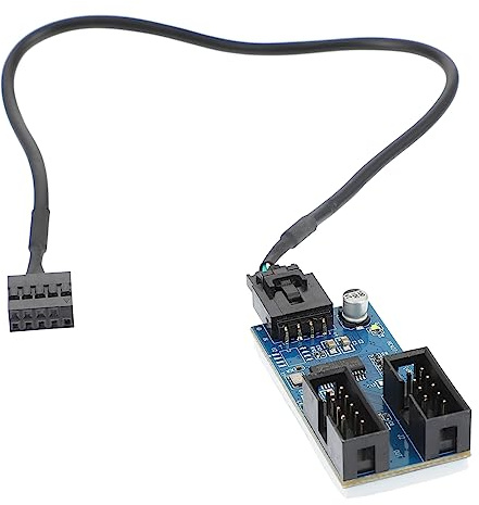 KONTONTY 9pin USB Header Converter USB Header Extension Adapter Dual 9-pin Output Hub Converter Blue Pcb Material for Desktop Motherboard Easy to Install with Stable Performance