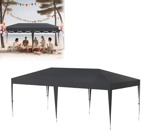 LZQ Paviljong 3 x 6 hopfällbar paviljong, vattentätt vikält, utomhuspaviljong med UV-skydd, justerbar höjd inklusive förvaringsväska och golvtillbehör, antracit
