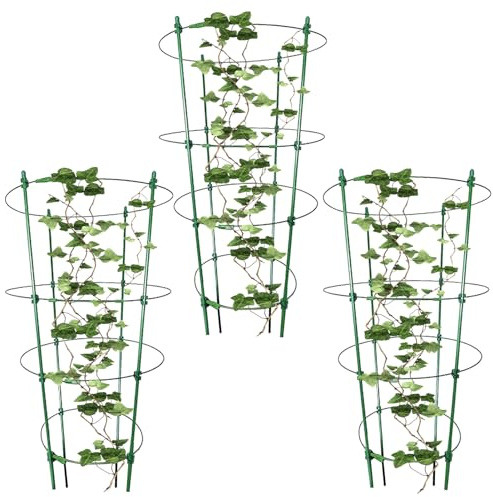 Tower Cage - Juego de enrejado de jardín, 3 estacas para plantas | Soporte de escalada versátil de metal fuerte, enrejado de plantas a prueba de óxido para tomates, vides, flores, frutas, macetas y