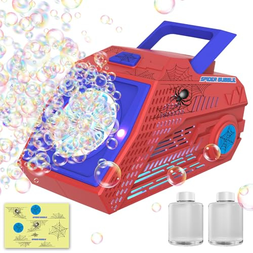 Panamalar Máquina de Burbujas, Automática Máquina de Pompas de Jabón para Niños 10000+ Burbujas con 6 Agujeros Grandes/Batería Recargable/Luces/2 Soluciones/Pegatina para Bodas al Aire Libre, Rojo