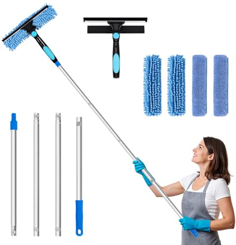 Venuso Window Washing Kit with Extension Pole, 73’’ Window Cleaning Squeegee Kit, 3 in 1 Window Cleaning Kit with 2 Microfiber Pads & 3 Chenille Pads for Indoor Outdoor Windows Car Glasses