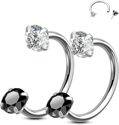 OUFER Body Piercing 2PCS 316L Surgical Steel Horseshoe Nose Rings Hoops 20G Push Pin Threadless Nose Rings For Women Men CZ Horseshoe Septum Lip Eyebrow Helix Daith Ear Piercing Jewelry 7mm/8mm