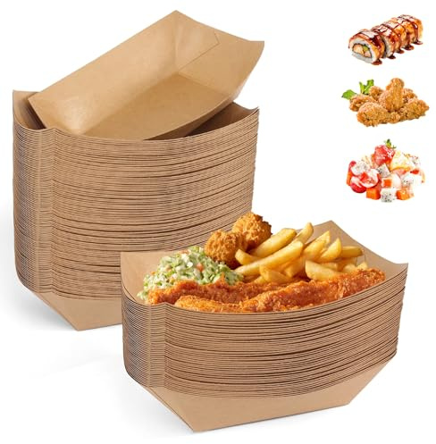 DUTIFUL 125 Stück Pommes Schalen Currywurst Schale Abbaubar Pommesschalen Fingerfood Schalen Pappschalen Kraftpapier Pappschüsseln für Pommes Frites Macarons Currywurst Salate