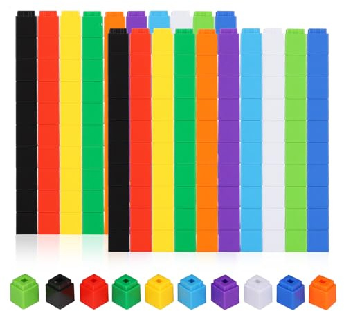 Yimomoyi 200 Stück Steckwürfel Mathe Würfel, Mathematik Würfel, Lernen Lernspiele, Rechenwürfel Mathe Dice ab 3-8 Jahren Jungen und Mädchen, 10 Farben