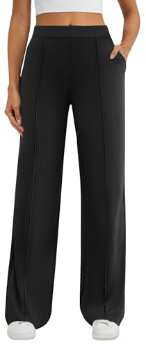 DLOODA Womens Dress Work Pants Stretchy Business Casual Wide Leg Pants | Soft Comfortable Slacks, High Waist, Pull On Trousers, 2 Pockets, Crease Line, for Office, Casual Outfits