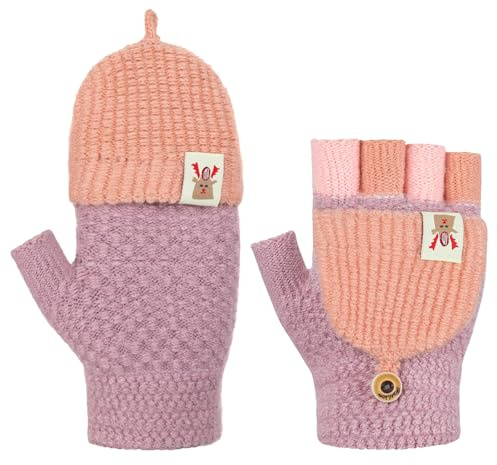 behone Guantes invierno niño,Guantes medio dedo,Termicos mitones elásticas,Apto para niños de 3 a 8 años